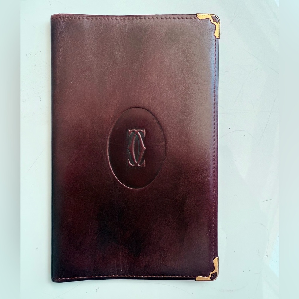 Cartier Burgundy Leather passport Cover with Gold corners